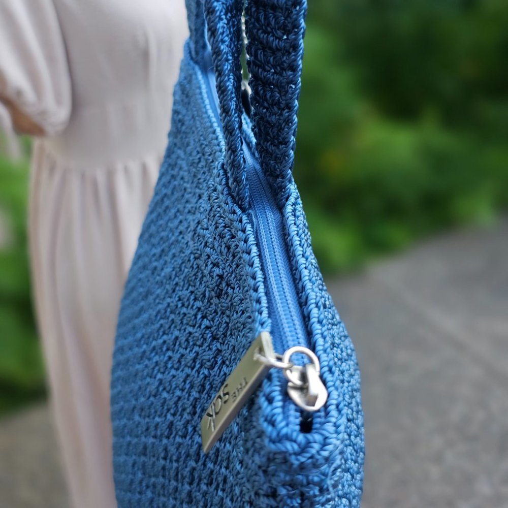 The Sak Crochet Women Shoulder Bag Purse Dusty Blue, Excellent Condition - Picture 7 of 9
